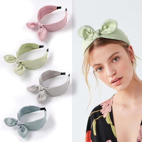 

ins ухо кролика креста повязка для lady double hair bow hairband девочки top узел повязки ткани wide hoop волос, Slivery;white