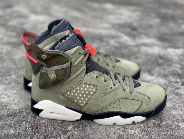 

2019 authentic travis scott x air 6 cactus jack medium olive glow in the dark army green suede 3m 006jordan basketball shoes cn1084-200