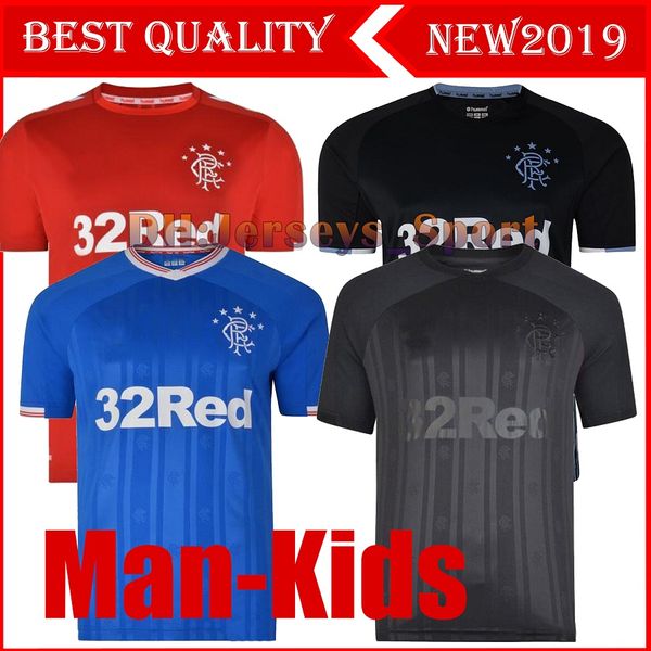 

2019 new rangers fc black edition soccer jerseys 2019 2020 red black kits glasgow rangers equipment football shirt uniform tee maillot, Black;yellow