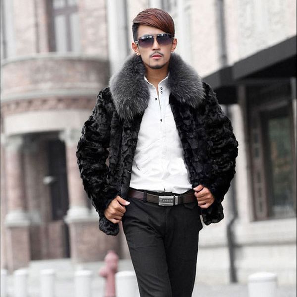 

xiu luo 4xl male fur coat imitation collar fur coat high-end men's mink 2019 winter, Black