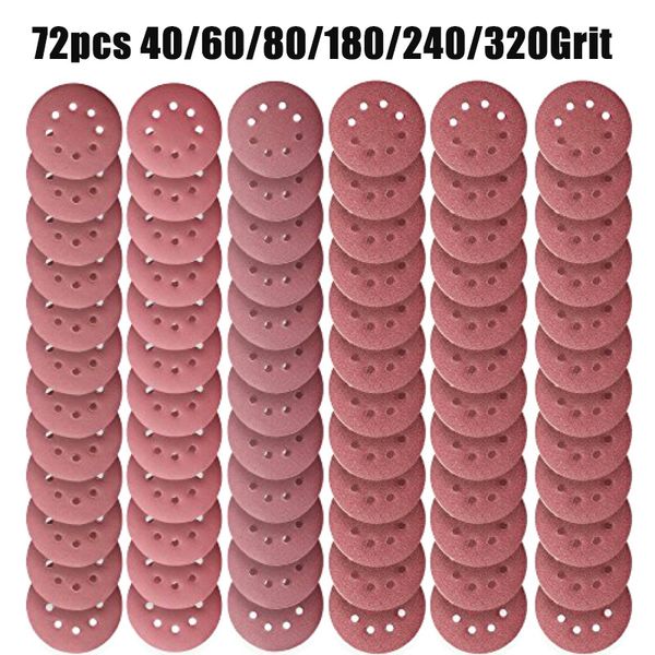 

72pc 5"/125mm 8 hole hook loop sanding discs orbital sandpaper pad high quality