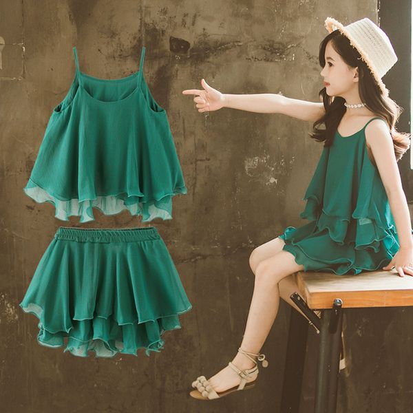 

летняя одежда для подростков девочек наборы летние детские топ шорты 2 шт детские шифоновые костюмы одежда для девочек подростков 8 10 12 ле, White