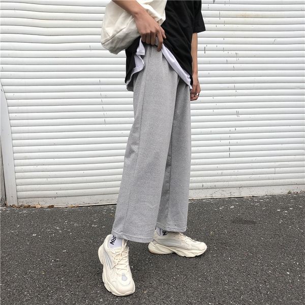 

spring new pants men fashion solid color straight casual trousers man streetwear trend wild hip hop loose suit pants m-2xl, Black