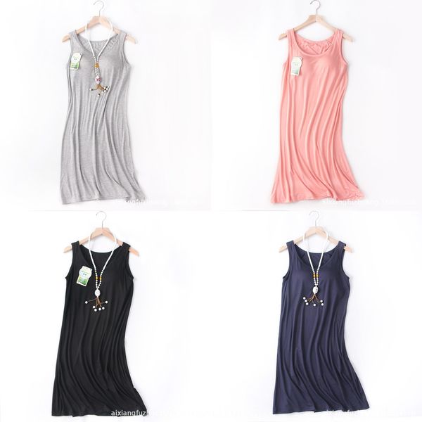 

vest women's home clothes vest pajamas summer style with chest pad cup integrated nightgown pajamas home clothes students simple, Blue;red