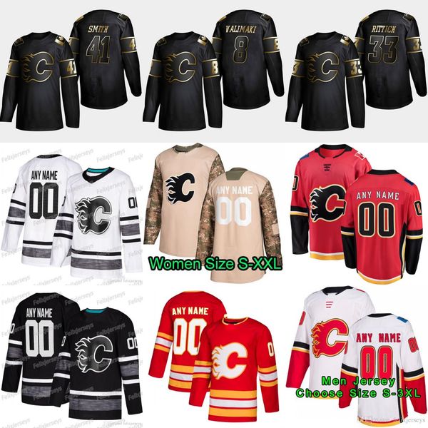 

2019 Golden Edition Calgary Flames 33 David Rittich 32 Jon Gillies 41 Mike Smith 8 Juuso Valimaki Alan Quine James Neal Hockey Jerseys