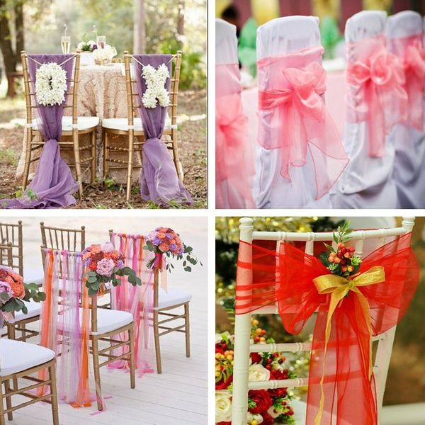 

organza chair sash bow for cover banquet wedding party event chrismas decoration sheer organza fabric chair covers sashes dhl fa1916