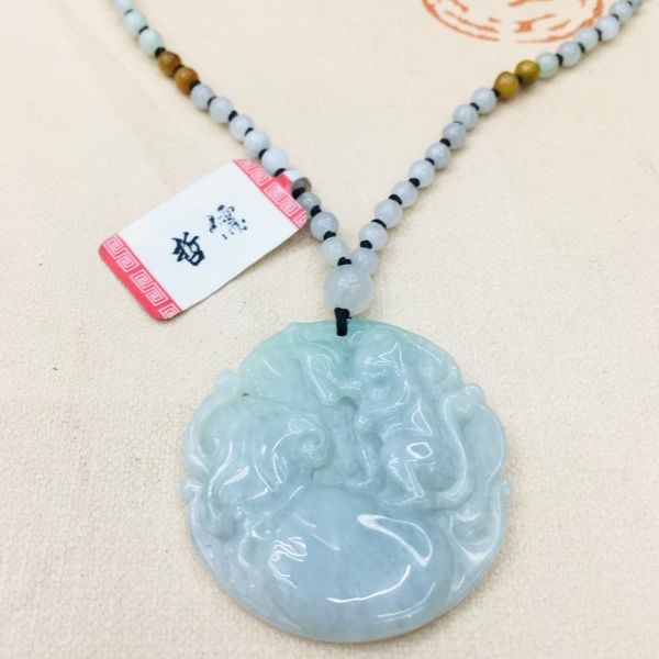 

pure natural emerald jade hand-carved light green monkey zodiac pendant three-color jade necklace necklace sweater chain, Silver