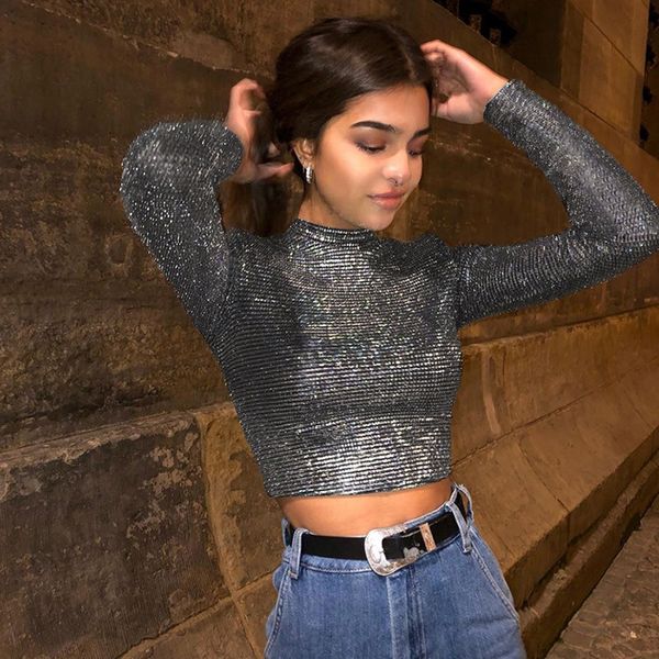 

autumn crop women mock neck long sleeve hollow out christmas long sleeve t shirt nightwear, White