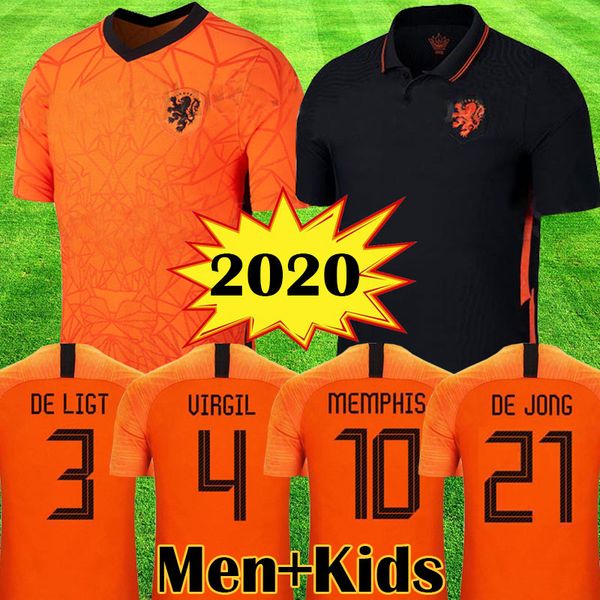 

2020 new netherlands soccer jerseys de jong wijnaldum holland football kits shirt virgil 20 21 jersey strootman memphis men kids sets, Black;yellow