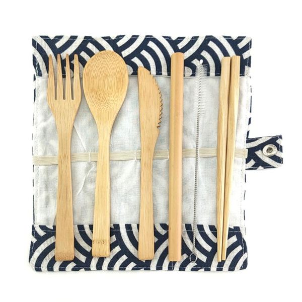 

2020 cutlery set travel cutlery set eco friendly flatware knife, fork, spoon and straw wooden camping