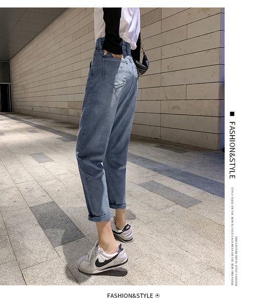 

женщины дизайнерские джинсы штаны высокой моды талии женские джинсы сыпучие женщин роскошные твердая одежда современные брюки прямые высоког, Blue