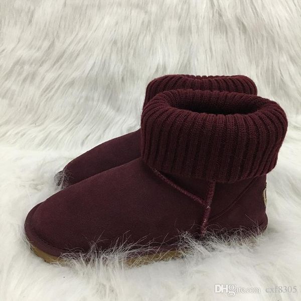 

designer shoes australian style knit lapel women snow boots waterproof winter cowhide suede leather outdoor boots brand ivg size 3-13, Black