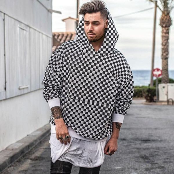 

mens plaid hoodies fashion street style long sleeve sweatshirts for male women classic black white hoodie elegant size s-xl