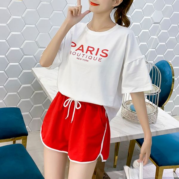 

women's two piece pants tracksuit women set outfits plus size and biker shorts harajuku t-shirt summer clothes for, White