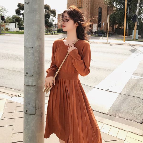 

женщины платье высокой талией элегантный плиссированные платье простой ретро темперамент трикотажное, Black;gray