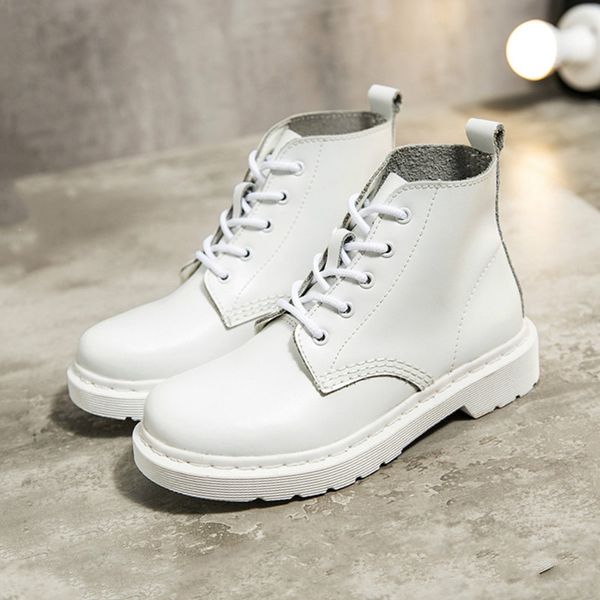

genuine leather women ankle boots white motorcycle boots female winter ladies leather shoes botas mujer large size 35-44, Black
