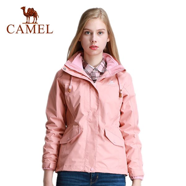 

camel men women thicken jacket 3 in 1 outdoor hiking jacket thermal fleece inner waterproof windbreaker hiking trekking coat, Blue;black