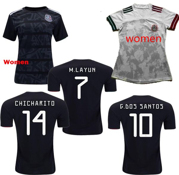 

women 2020 2021 mexico soccer jersey national white black 20 21 ladies camiseta chicharito lozano guardado carlos vela girls football shirts, Black;yellow