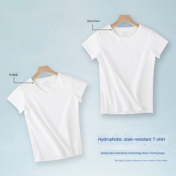 

2020 pure cotton short-sleeve t- women's t-shirt foundation waterproof anti-pollution foundation round neck v-neck slim half-sleeve whi, White