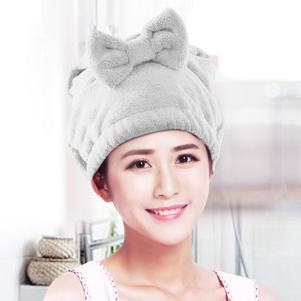 

coral velvet dry hair cap to increase thickening bow princess hat plush quick-drying absorbent shower cap home bathroom supplies towel