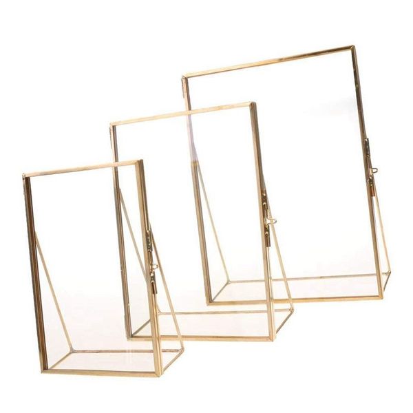 

simple antique rectangular tanding transparent glass p frame for home decoration - gold, 12.7 x 17.8 cm