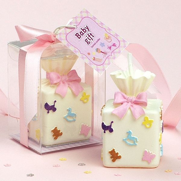 

creative smokeless scented cute pink and blue baby gift box cake decorated candles for children kid birthday party wedding gifts candles