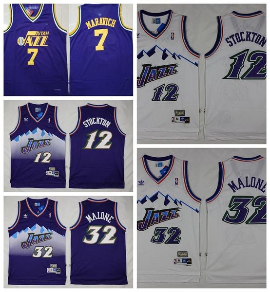 

#13;utah jazz john 12 stockton karl 32 malone pete basketball jerseys stitched shirts size s-xxl, Black;red