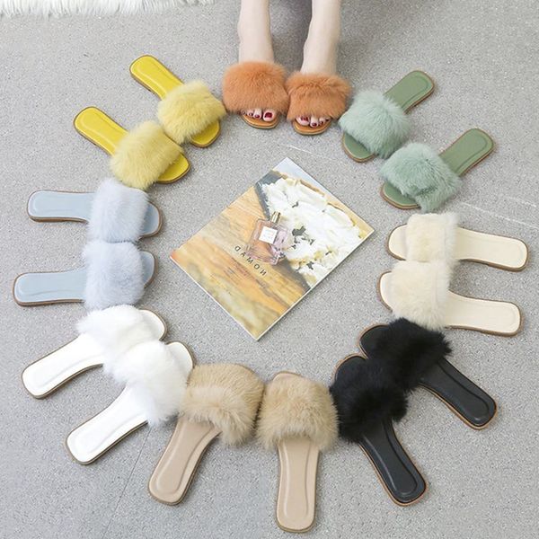 

shoes slippers flat flock slides fur flip flops fashion massage plush soft pu rome basic casual tpr leisure home, Black
