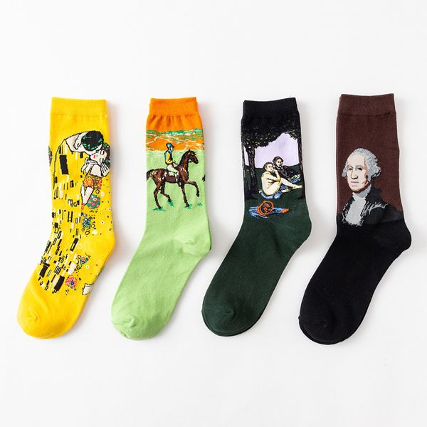 

thin new fashion socks popular cool style men's socks personality retro european and american art star cotton man, Black