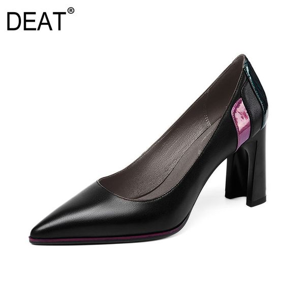 

deat] 2020 sharp toe shallow simple mixed colors pu leather single high heels shoes women new spring autumn fashion tide 10f443, Black