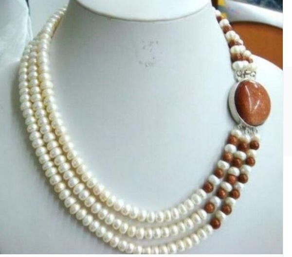 Бесплатная доставка жемчужное ожерелье Новый элегантный очаровательный 3 ряд 8-9мм белый шоколад