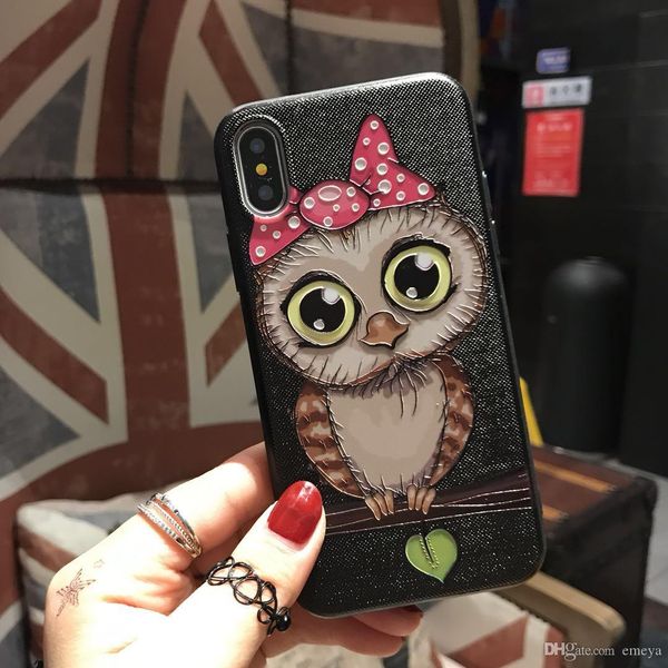 

good quality 3d relief phone case for iphone 11 pro max x 8 8plus 7 7plus 6s plus luxury silicone cartoon owl cover for iphone x xs max xr