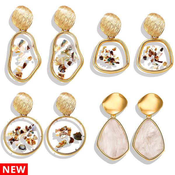 

17km new shell acrylic tortoise korean earrings 2019 for women resin round drop dangle earring brincos geometric fashion jewelry, Golden;silver