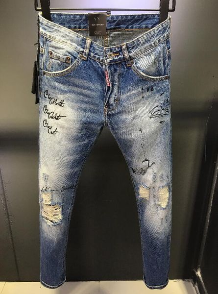 

2019 new knee hole side zipper slim jeans men ripped tore up streetwear hiphop for men slim stripe pants can be recommended size, Blue