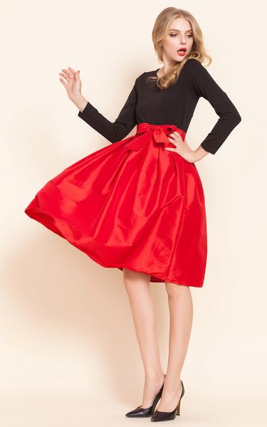 

new 2019 spring aumun season fashion style have bow , midwaist ladies cotton+polyester skirt for the pary and life, Black