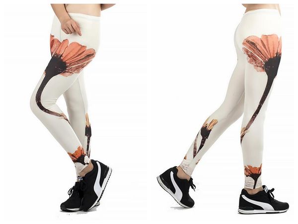 

women yoga trousers pants tights trousers female lady high waist dance active flower printing white leggings skinny silm motion, Black;white