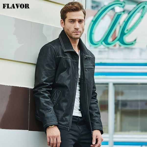 

flavor new men's real leather jacket with genuine pigskin winter warm coat for men, Black