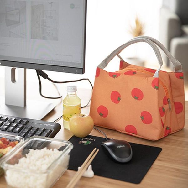 

lunch bags waterproof women's bags fruit printed large capacity zipper nylon lunch bag soft carry on shoulder handbag bag, Blue;pink