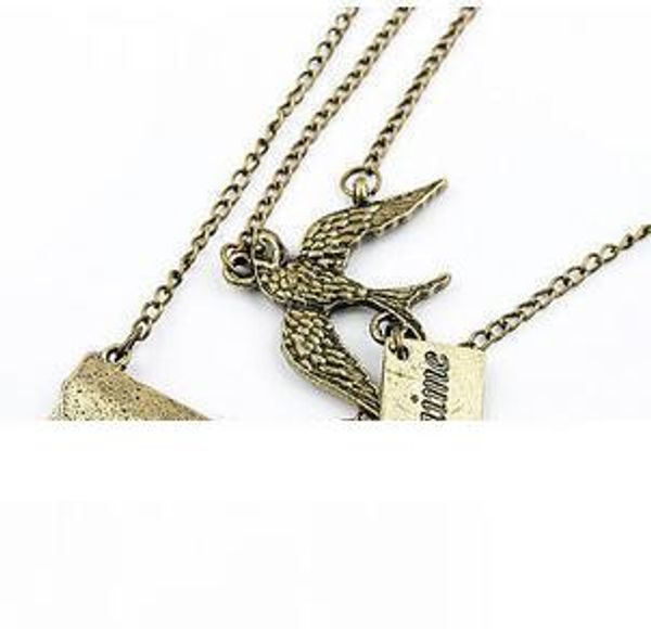 

new vintage fly bird love envelope carrier pigeons pendant necklace for women fashion long sweater chain necklaces mc2, Silver
