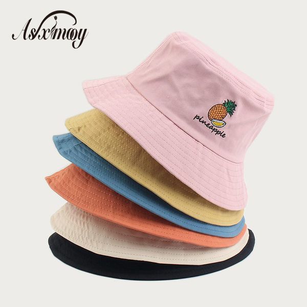 

bucket hat women men cotton cute basin chapeau hip hop fisherman caps pineapple embroidery summer outdoor sun hat 2020 bob femme
