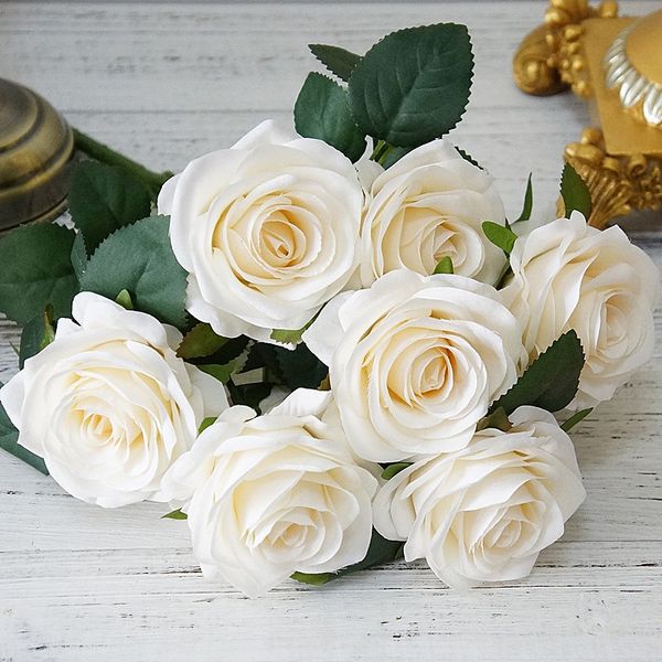 

10heads silk rose artificial flowers bunch bouquet wedding party prom decoration