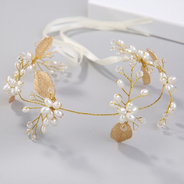 

girls greek crown silver gold metal headdress headbands leaf hair jewelry pearl bride tiaras flower wedding hair accessories, Golden;white