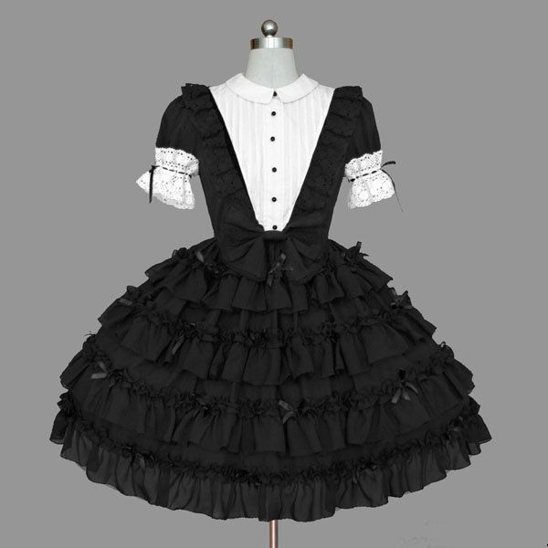 

japan style lolita dress gothic two pieces set lace bowknot sweet gothic victorian dress classic lolita kawaii cos loli op party, Black;red