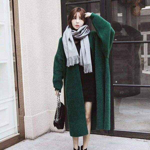 

осень и зима дамы 2019 новый грива мягкий ленивый свободные с длинными рукавами длинные дамы свитер свитер женская куртка, Black;brown