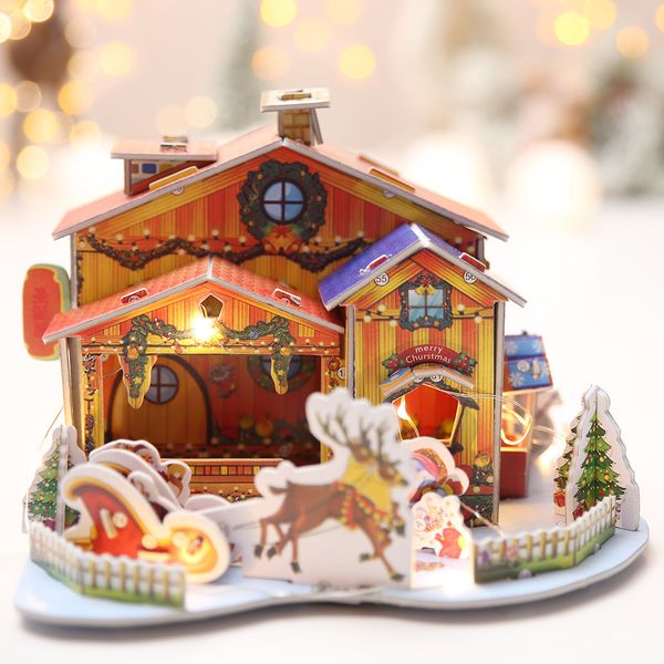 

2019 diy christmas day decoration home supplies paper christmas house snow house new year xmas children's gift assembly cottage
