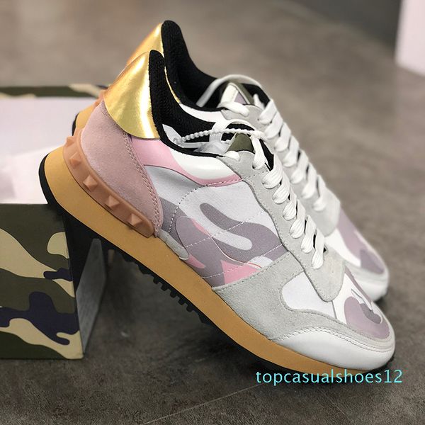 

new rockrunner camouflage shoes mens luxury designer sneaker genuine leather mens women flats casual trainers size 35-45 t12, Black