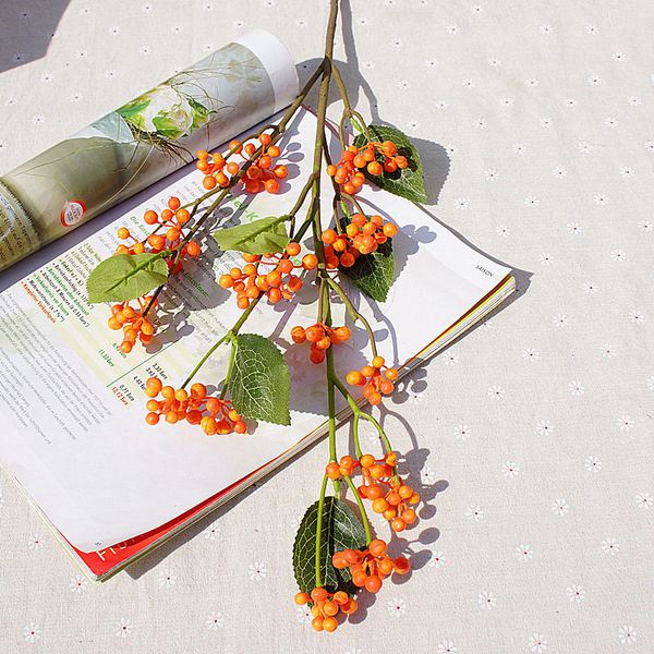 

luxury long berry branch artificial flowers with leaves fake plants cherry fruit diy home garden decoration plantas artificiales