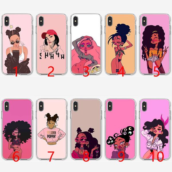 

Fashion cartoon sexy black girl Soft Silicone TPU Phone Case for iPhone 5 5S SE 6 6S 7 8 Plus X XR XS Max Cover