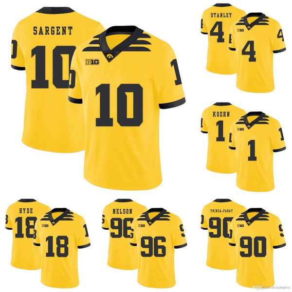 

marshall koehn stitched men's iowa hawkeyes micah hyde mekhi sargent matt nelson louis trinca-pasat yellow college football jersey, Black
