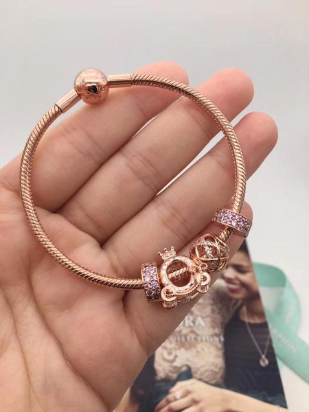 

100%925 sterling silver rose crown clasp bracelet ing, Golden;silver